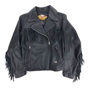 NEW Harley Davidson Leather Fringe Jacket Boho Western Cowgirl Moto Biker Black